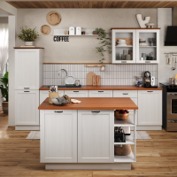 Cozinha completa composta por 6 peças + ilha na cor branco lavado com honey / coleção Alma